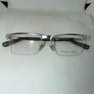 Ralph Lauren Silver Metal Rectangular Glasses with Patterned Black Temples